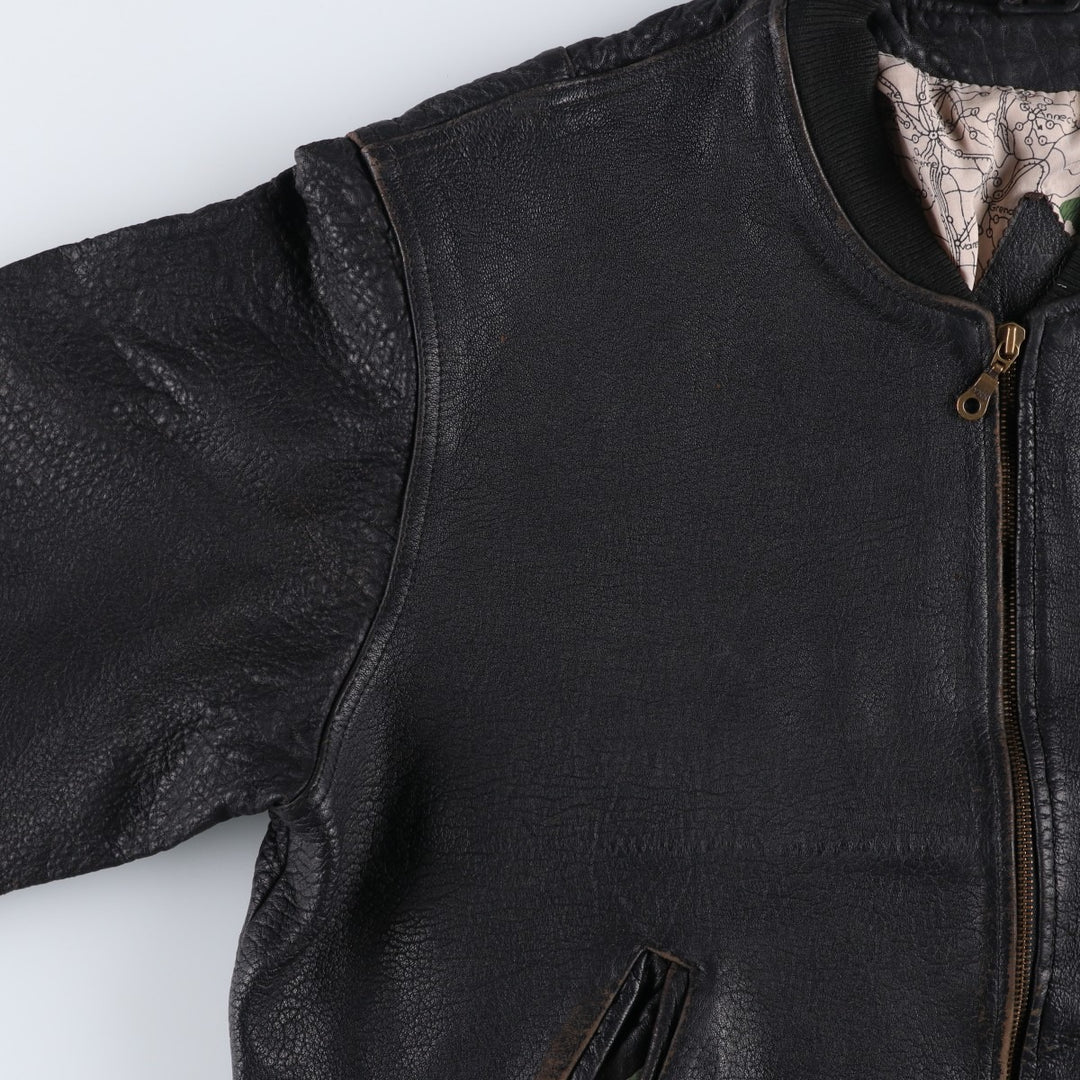 ROYAL FAKS Leather Blouson Men's Size L genuine leather black type Vintage Second Hand