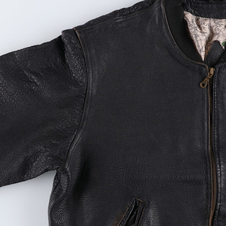 ROYAL FAKS Leather Blouson Men's Size L genuine leather black type Vintage Second Hand
