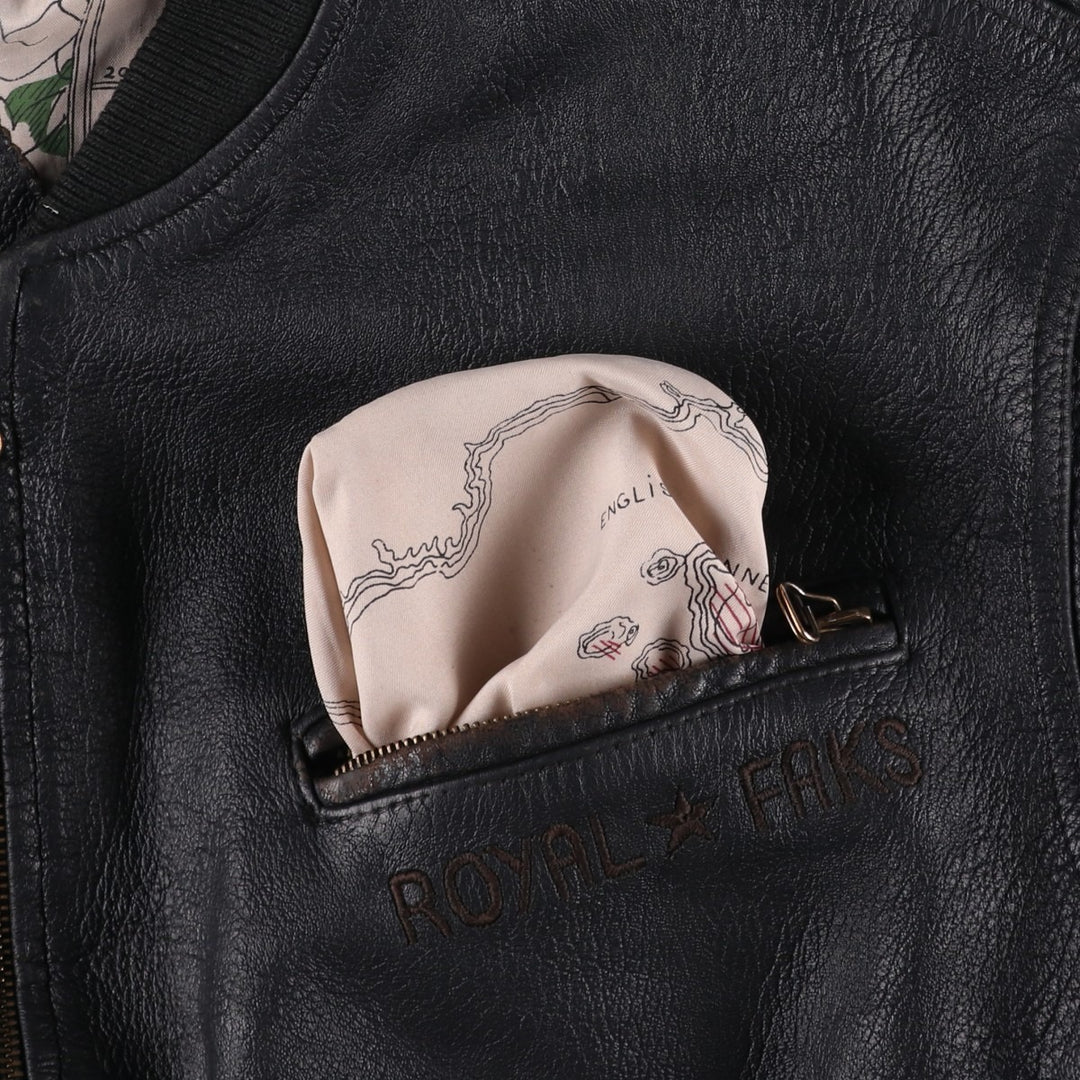 ROYAL FAKS Leather Blouson Men's Size L genuine leather black type Vintage Second Hand