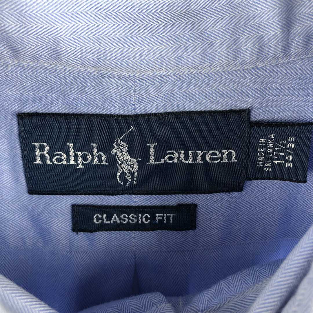 Ralph Lauren Classic Fit Herringbone Long Sleeve Button-Down Shirt, Men's Size XL cotton Blue type light blue Vintage Second Hand