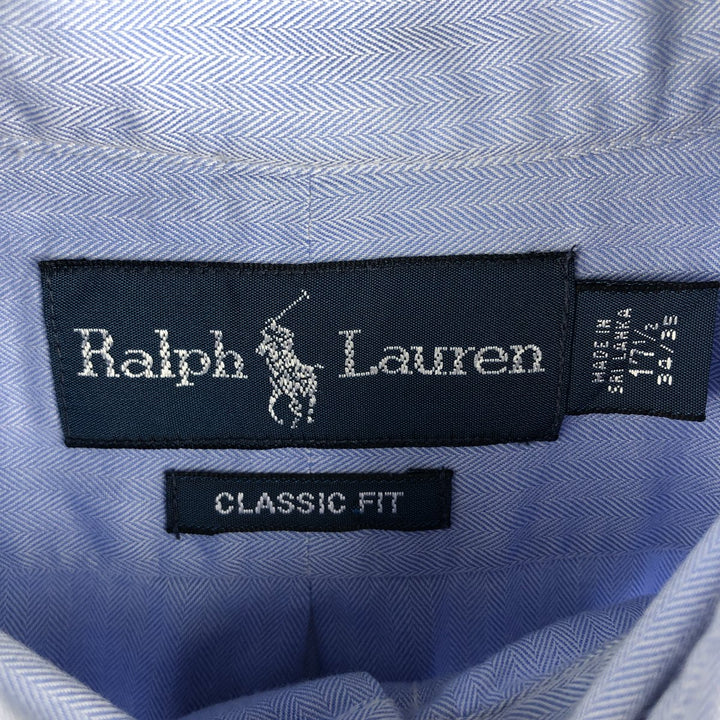 Ralph Lauren Classic Fit Herringbone Long Sleeve Button-Down Shirt, Men's Size XL cotton Blue type light blue Vintage Second Hand