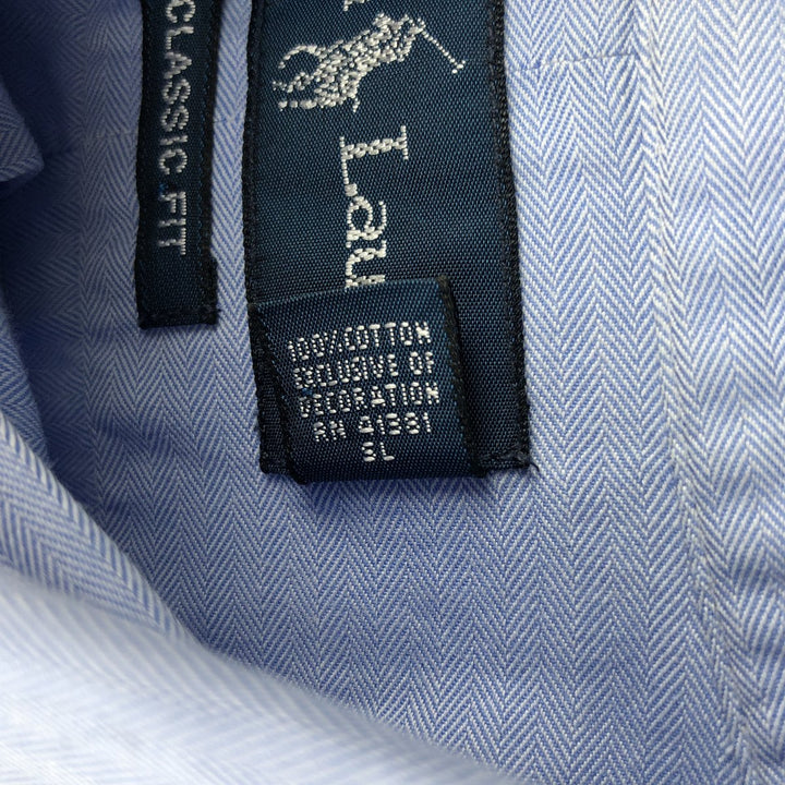 Ralph Lauren Classic Fit Herringbone Long Sleeve Button-Down Shirt, Men's Size XL cotton Blue type light blue Vintage Second Hand