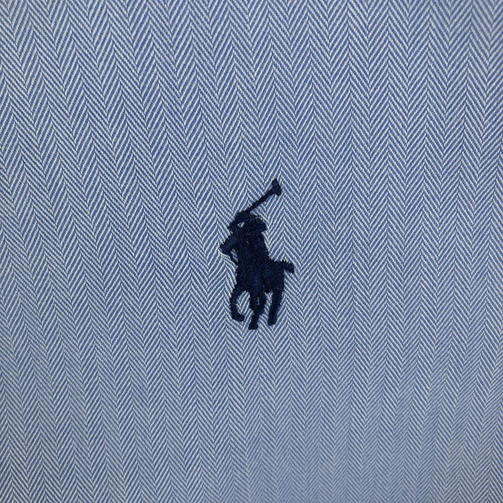Ralph Lauren Classic Fit Herringbone Long Sleeve Button-Down Shirt, Men's Size XL cotton Blue type light blue Vintage Second Hand