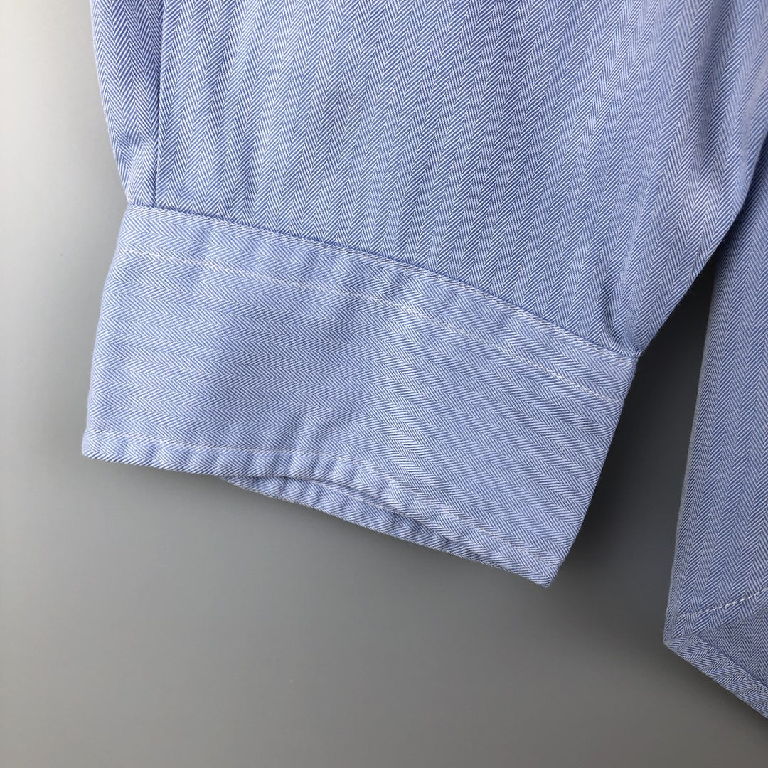 Ralph Lauren Classic Fit Herringbone Long Sleeve Button-Down Shirt, Men's Size XL cotton Blue type light blue Vintage Second Hand