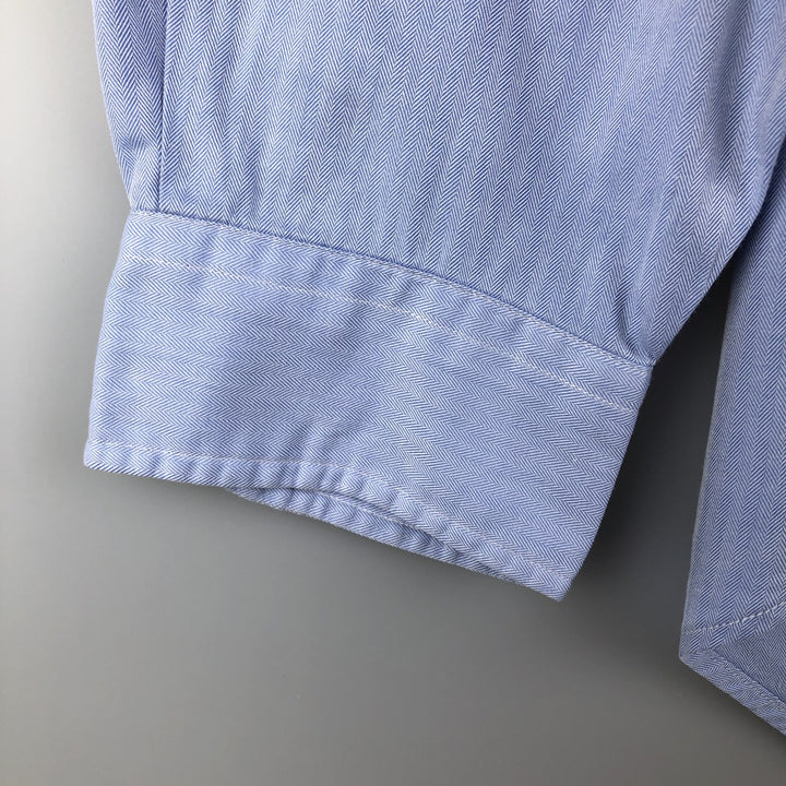 Ralph Lauren Classic Fit Herringbone Long Sleeve Button-Down Shirt, Men's Size XL cotton Blue type light blue Vintage Second Hand