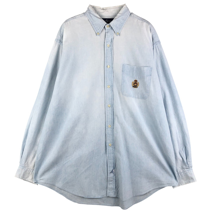 Ralph Lauren long-sleeved button-down chambray shirt, men's size XL cotton Blue type light blue Vintage Second Hand