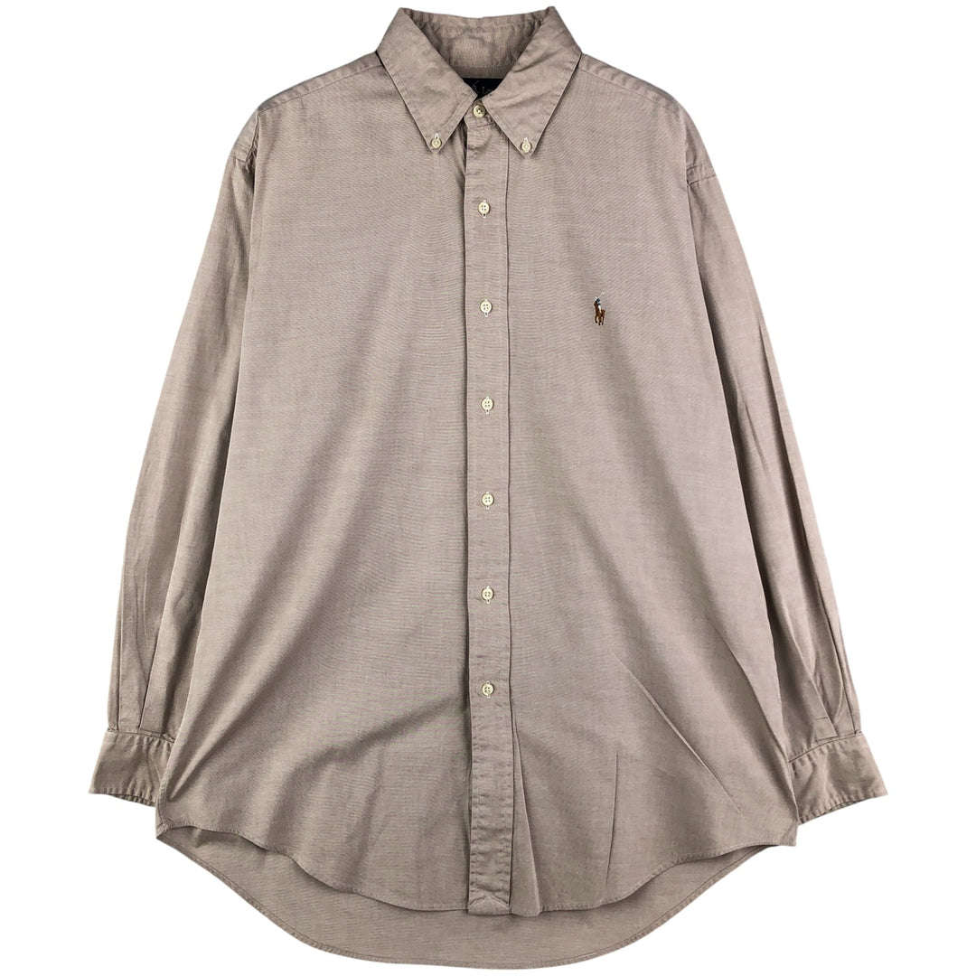 Ralph Lauren YARMOUTH long sleeve button down shirt, men's size M cotton beige type brown Vintage Second Hand