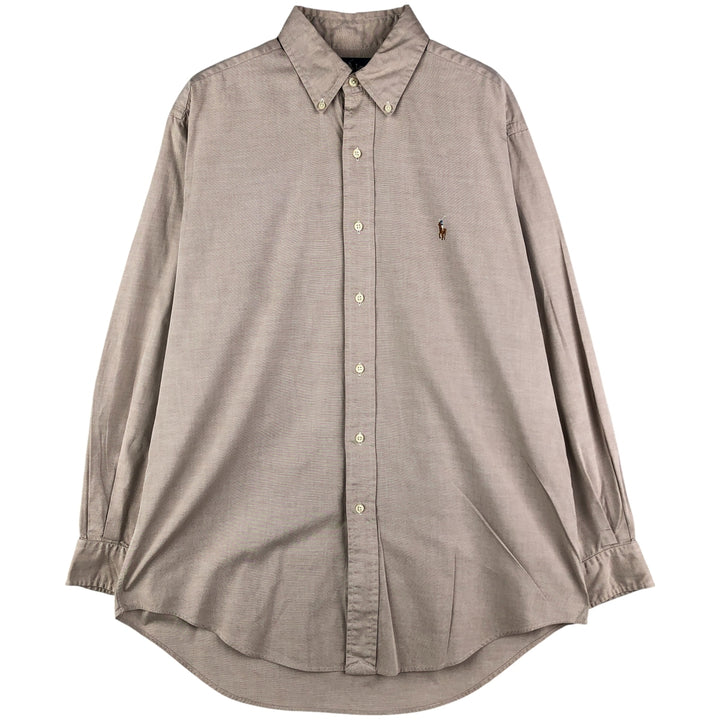 Ralph Lauren YARMOUTH long sleeve button down shirt, men's size M cotton beige type brown Vintage Second Hand