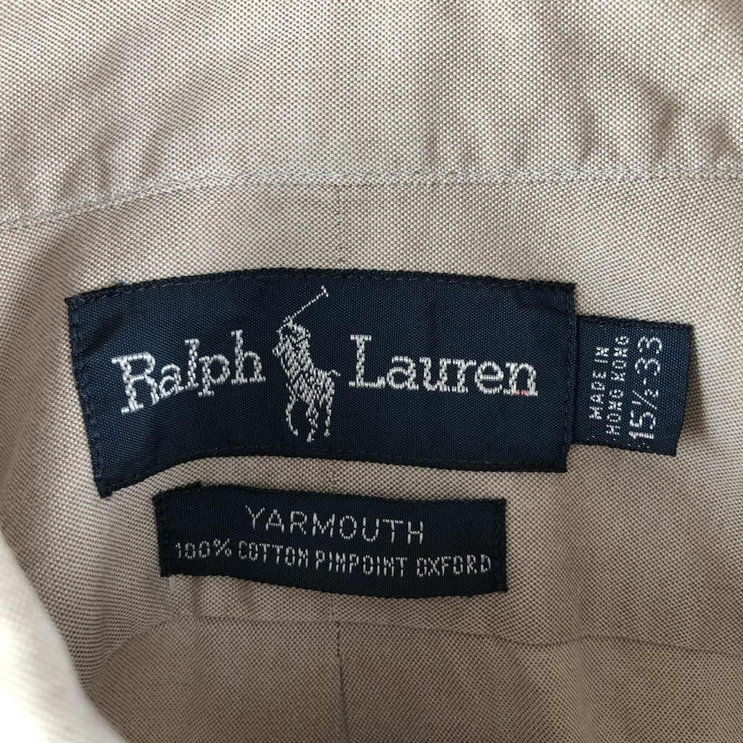Ralph Lauren YARMOUTH long sleeve button down shirt, men's size M cotton beige type brown Vintage Second Hand