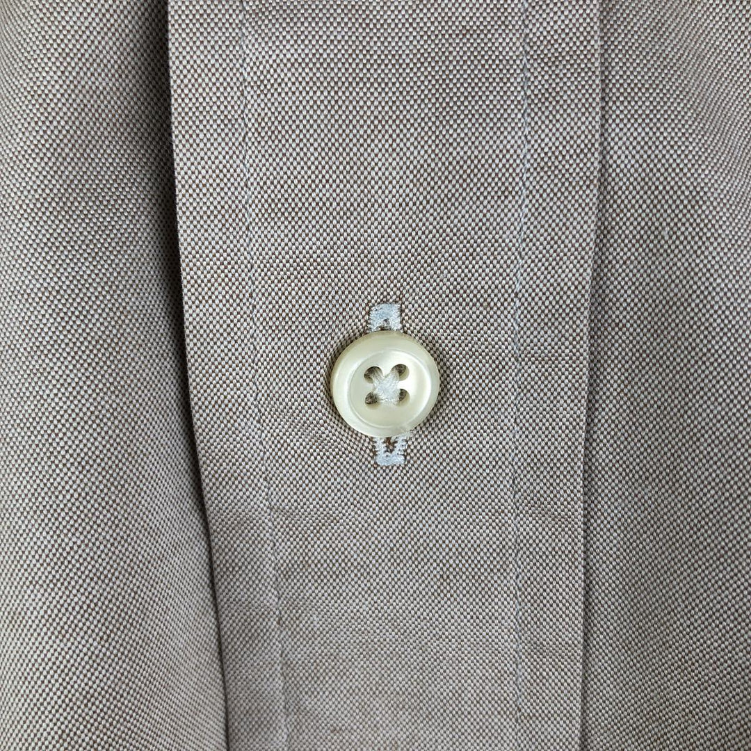 Ralph Lauren YARMOUTH long sleeve button down shirt, men's size M cotton beige type brown Vintage Second Hand