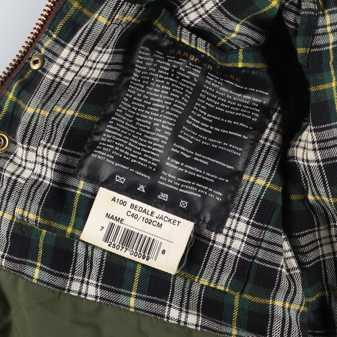 2000'S Barbour Bedale waxed cotton oiled jacket, made in England, C40, men's size M cotton Khaki type Vintage Second Hand