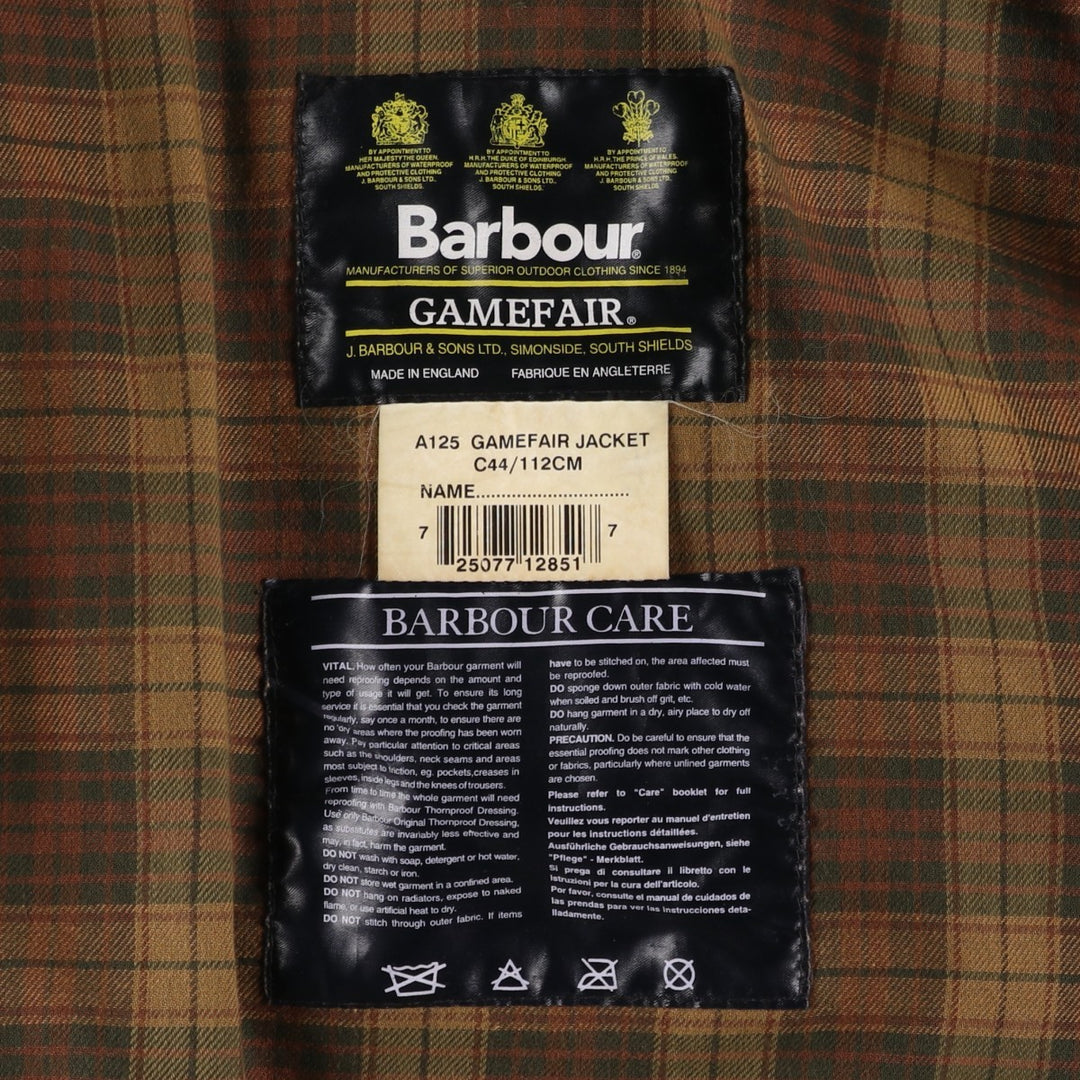 90'S Barbour Game Fair Old 3 Warrant Waxed Cotton Oiled Jacket Made in the UK C44 Men's L Size Vintage cotton red type reddish brown Vintage Second Hand