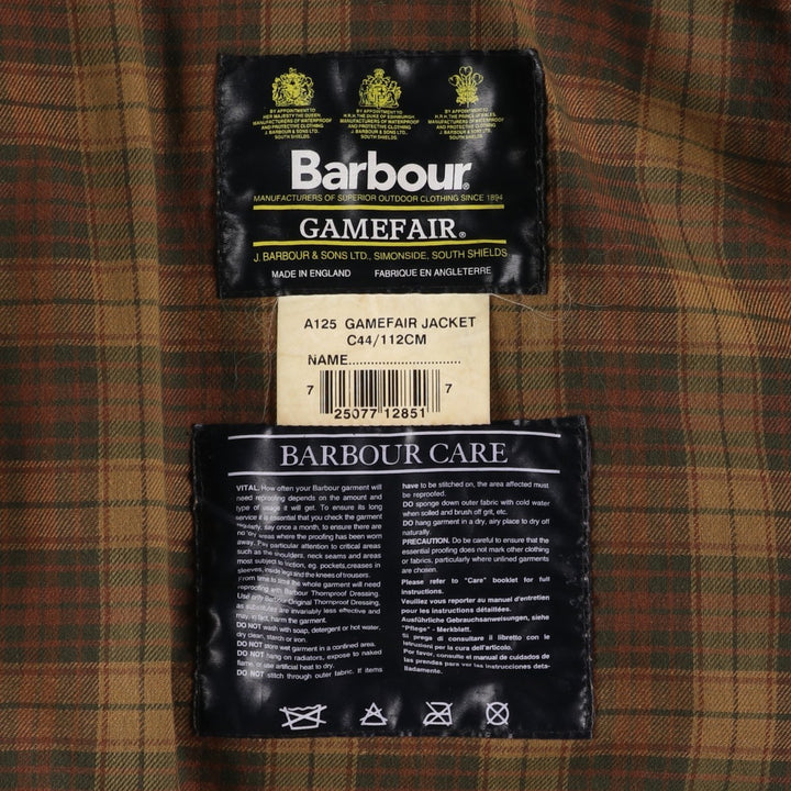 90'S Barbour Game Fair Old 3 Warrant Waxed Cotton Oiled Jacket Made in the UK C44 Men's L Size Vintage cotton red type reddish brown Vintage Second Hand