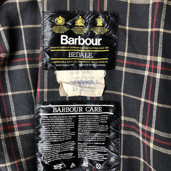 1990'S Barbour Bedale (formerly 3 Warrant) waxed cotton oiled jacket, made in England, C38, men's size M cotton navy blue type Vintage Second Hand