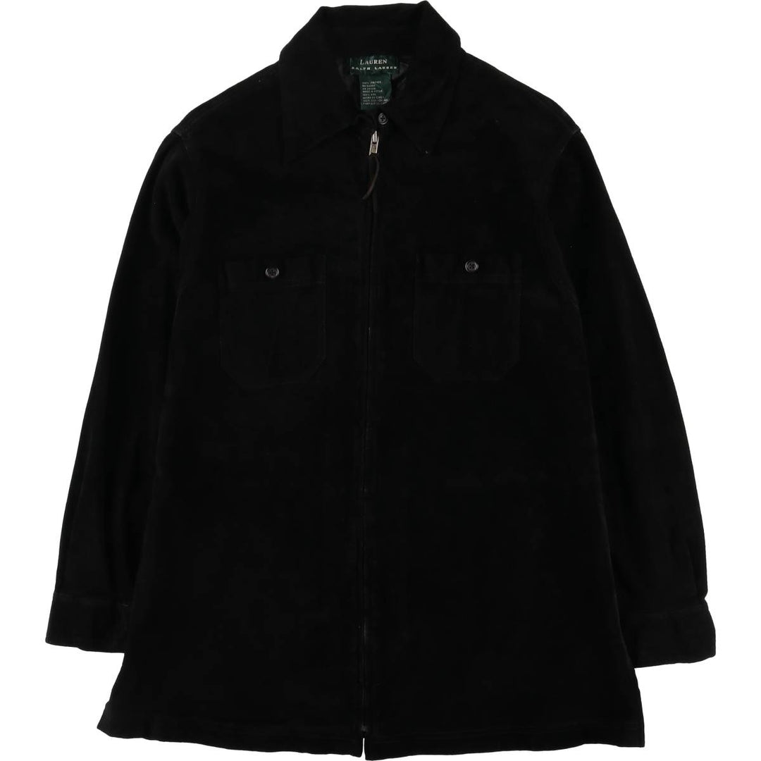 Ralph Lauren Lauren suede leather jacket, women's size L Genuine suede leather black type Vintage Second Hand