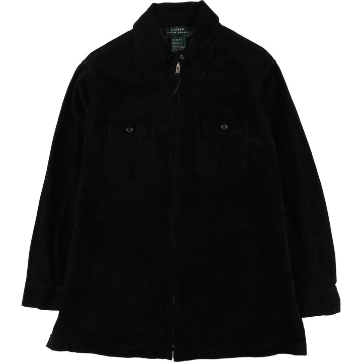 Ralph Lauren Lauren suede leather jacket, women's size L Genuine suede leather black type Vintage Second Hand