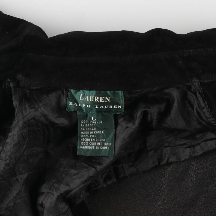 Ralph Lauren Lauren suede leather jacket, women's size L Genuine suede leather black type Vintage Second Hand