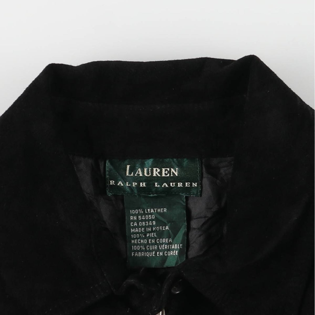 Ralph Lauren Lauren suede leather jacket, women's size L Genuine suede leather black type Vintage Second Hand