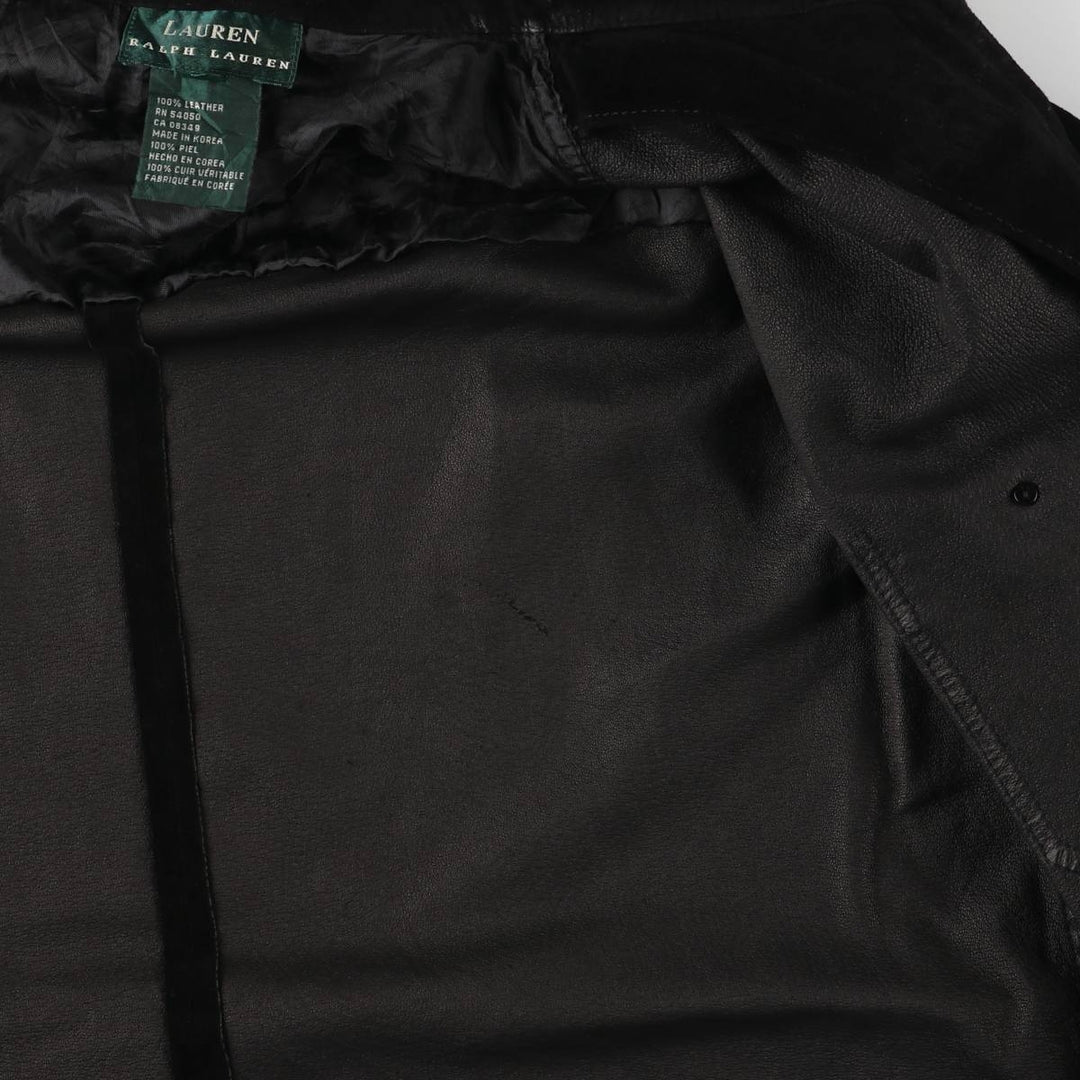 Ralph Lauren Lauren suede leather jacket, women's size L Genuine suede leather black type Vintage Second Hand