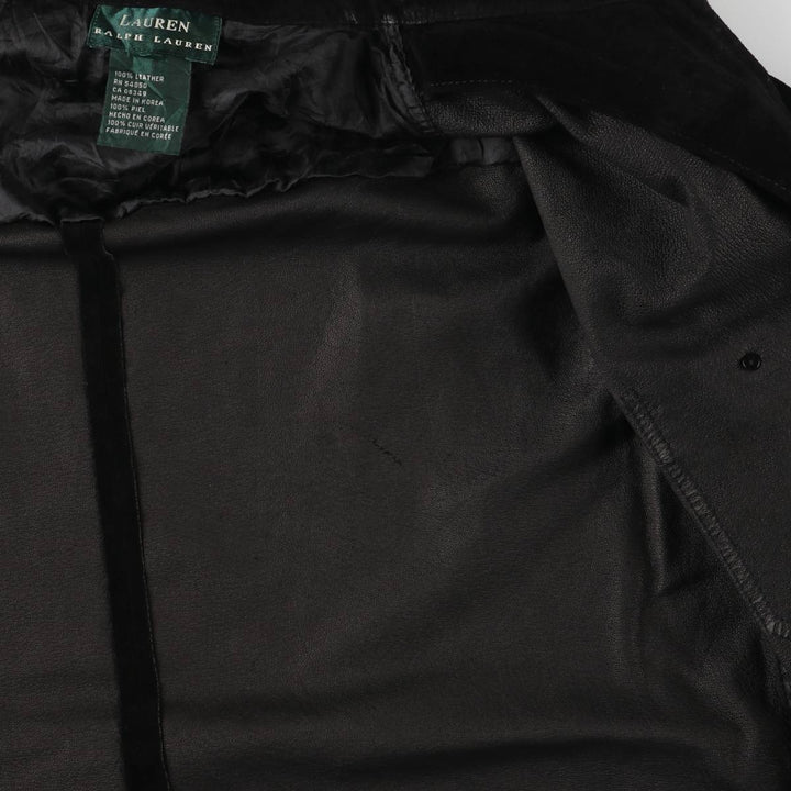 Ralph Lauren Lauren suede leather jacket, women's size L Genuine suede leather black type Vintage Second Hand