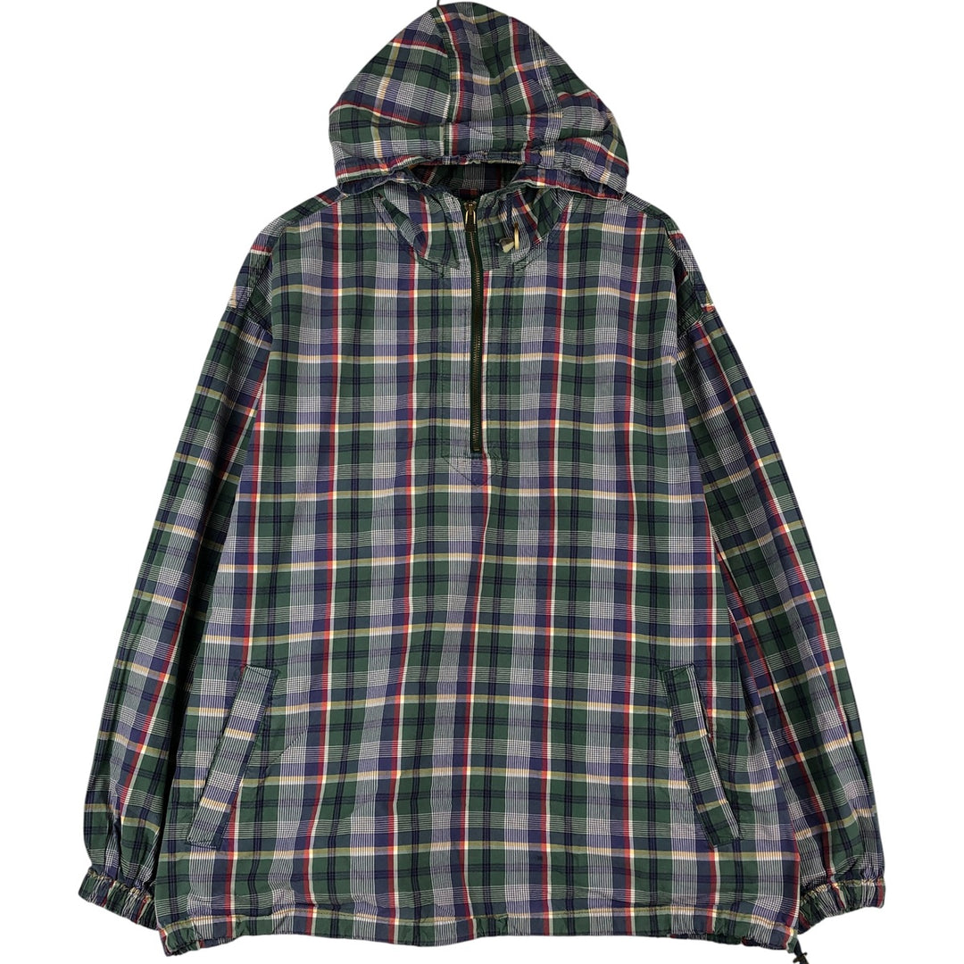 Eddie Bauer Check Pattern Half-Zip Cotton Hoodie, Men's Size L cotton green type Vintage Second Hand