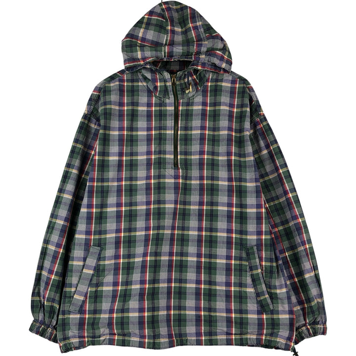 Eddie Bauer Check Pattern Half-Zip Cotton Hoodie, Men's Size L cotton green type Vintage Second Hand