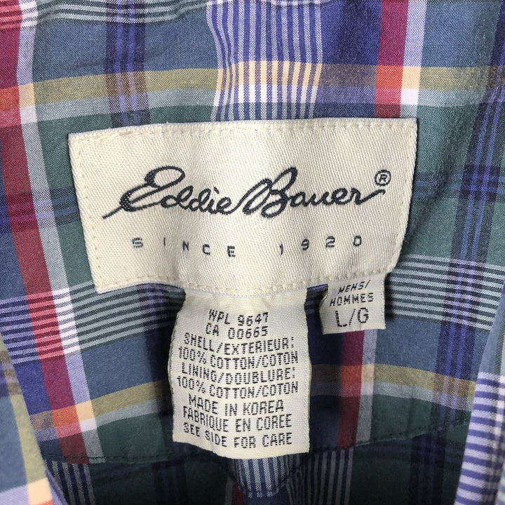 Eddie Bauer Check Pattern Half-Zip Cotton Hoodie, Men's Size L cotton green type Vintage Second Hand