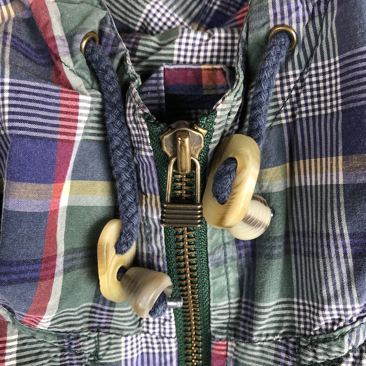 Eddie Bauer Check Pattern Half-Zip Cotton Hoodie, Men's Size L cotton green type Vintage Second Hand