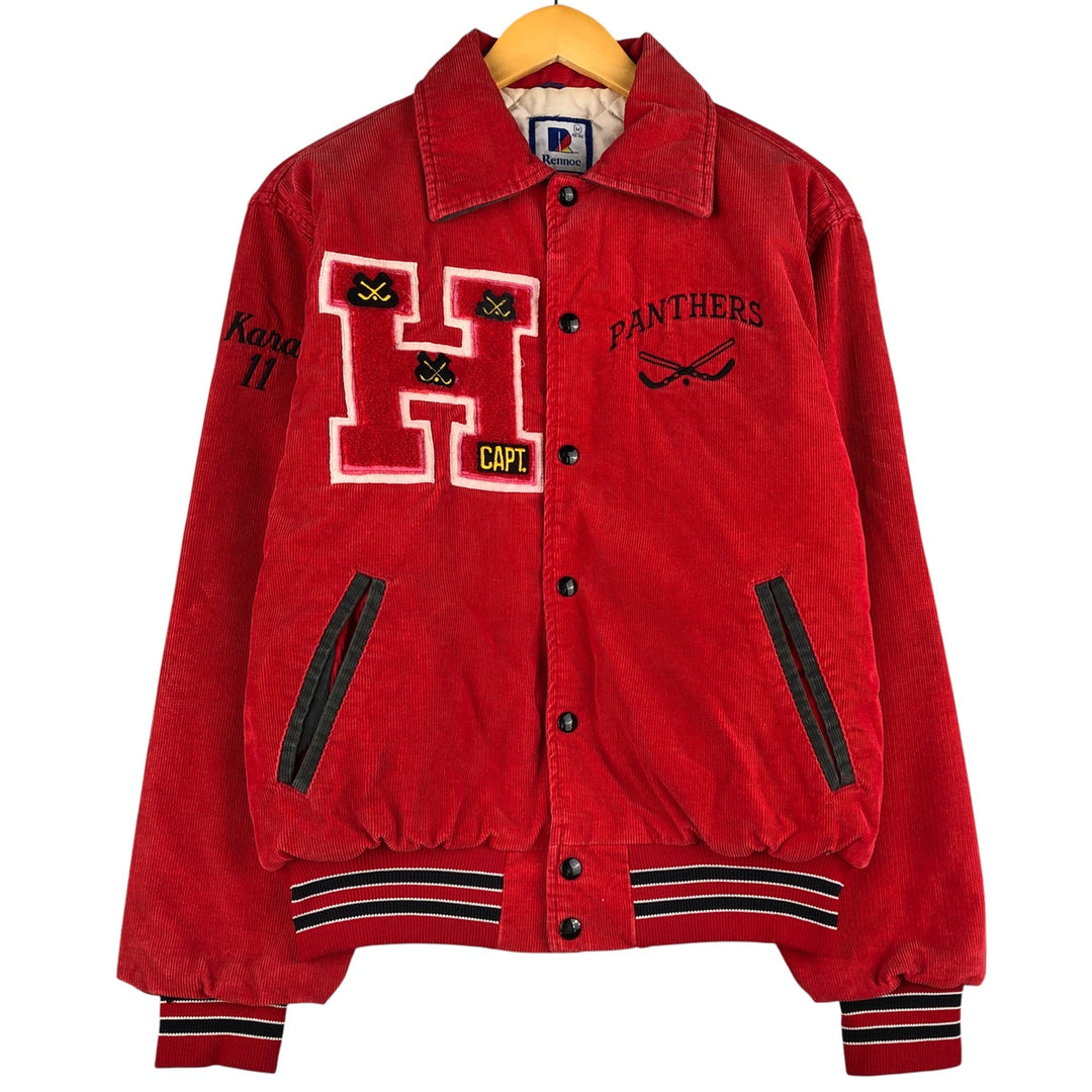 90'S Rennoc Padded Corduroy Button-Down Varsity Jacket, Made in USA, Men's Size M cotton red type Vintage Second Hand