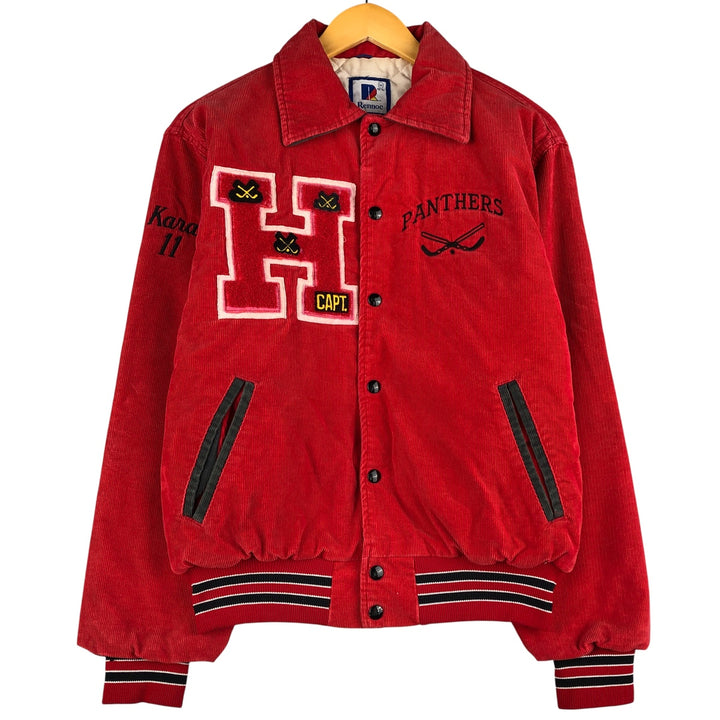 90'S Rennoc Padded Corduroy Button-Down Varsity Jacket, Made in USA, Men's Size M cotton red type Vintage Second Hand