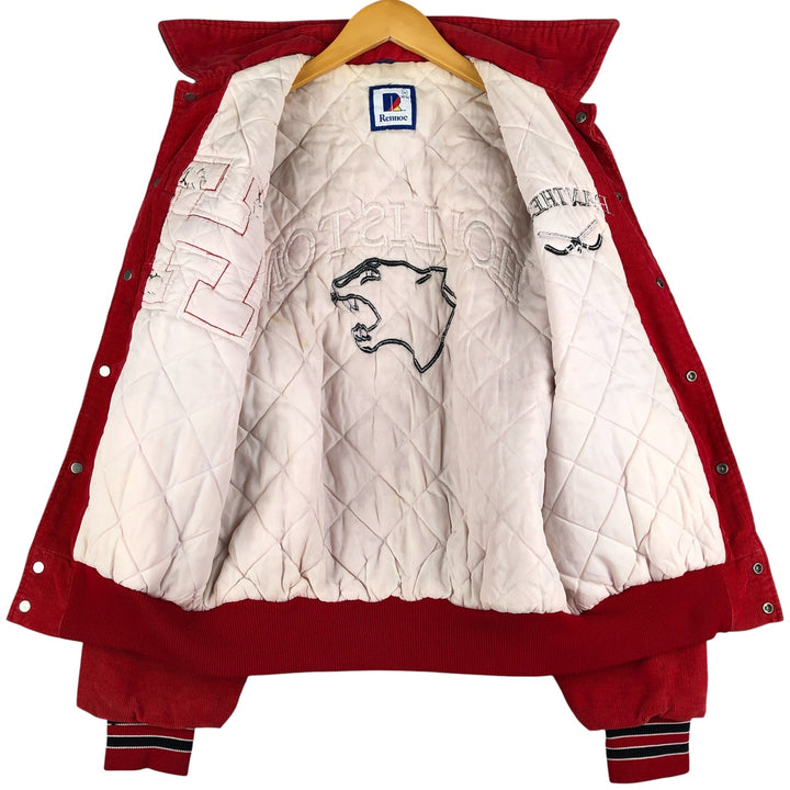 90'S Rennoc Padded Corduroy Button-Down Varsity Jacket, Made in USA, Men's Size M cotton red type Vintage Second Hand