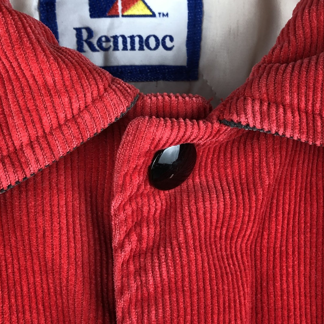 90'S Rennoc Padded Corduroy Button-Down Varsity Jacket, Made in USA, Men's Size M cotton red type Vintage Second Hand