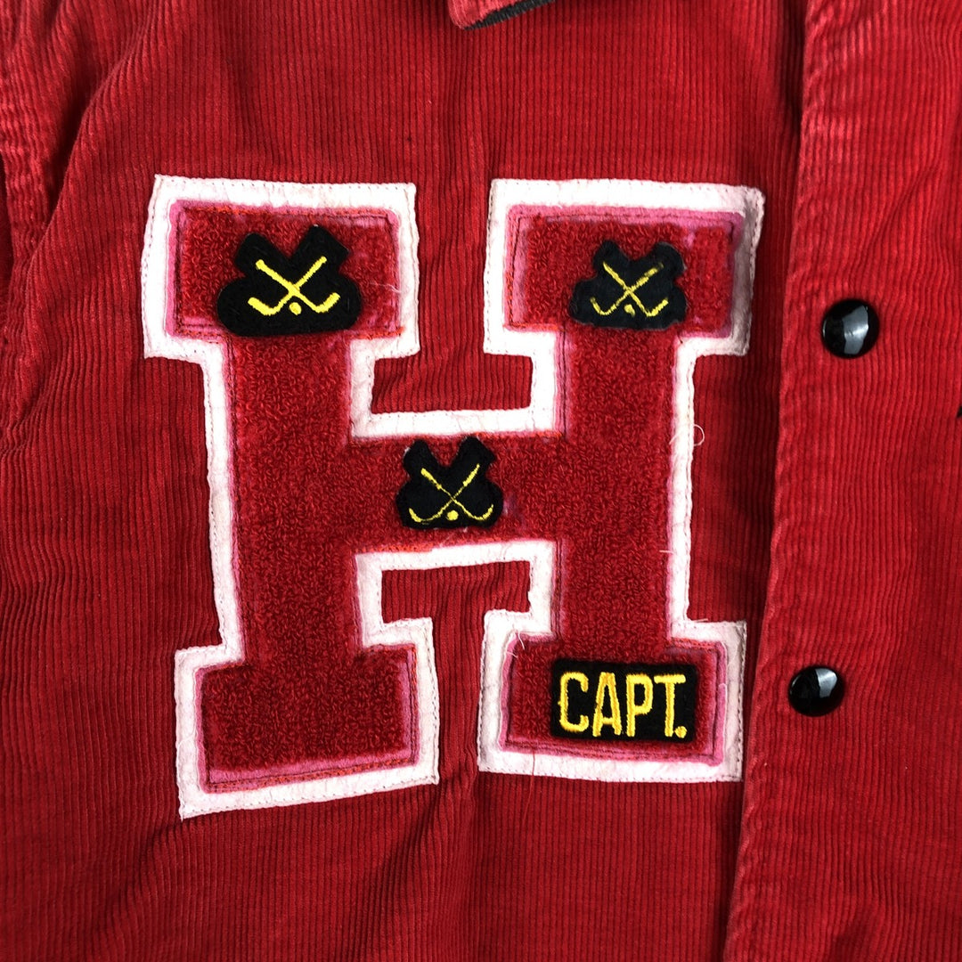 90'S Rennoc Padded Corduroy Button-Down Varsity Jacket, Made in USA, Men's Size M cotton red type Vintage Second Hand