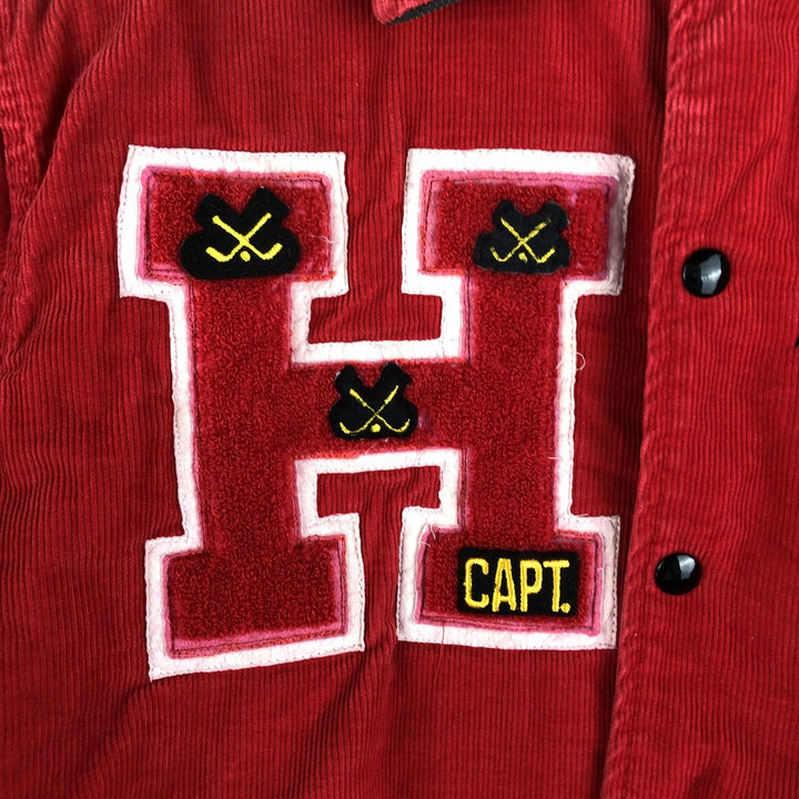 90'S Rennoc Padded Corduroy Button-Down Varsity Jacket, Made in USA, Men's Size M cotton red type Vintage Second Hand