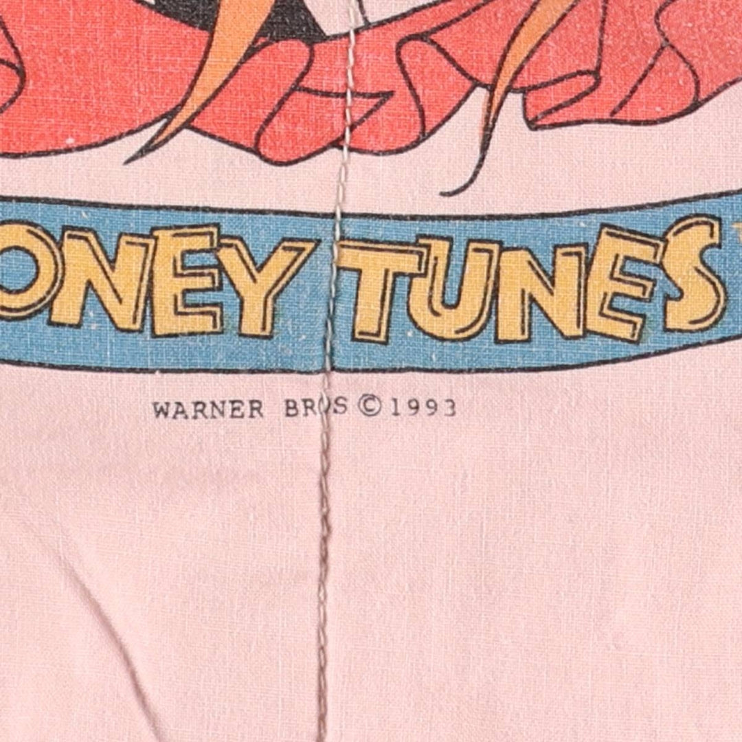 90'S MIRAGE Looney Tunes Stripe Pattern Padded Ramie and Cotton Varsity Jacket, Men's Size L Lamy blue type Vintage Second Hand