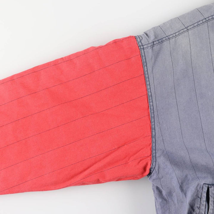 90'S MIRAGE Looney Tunes Stripe Pattern Padded Ramie and Cotton Varsity Jacket, Men's Size L Lamy blue type Vintage Second Hand