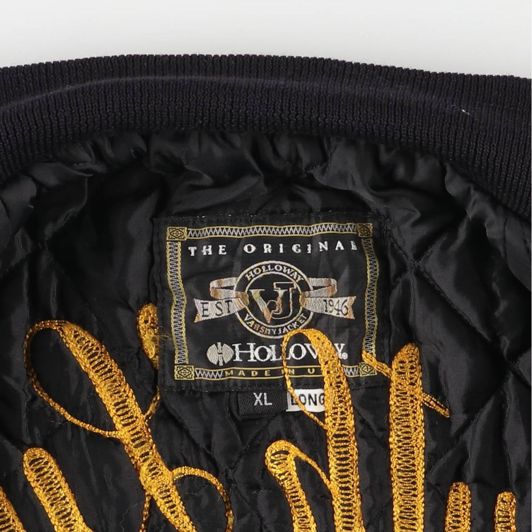 90s-00'S Holloway Varsity Jacket with Padded Leather Sleeves and Wool Buttons, Made in USA, Men's XL unclear black type Vintage Second Hand