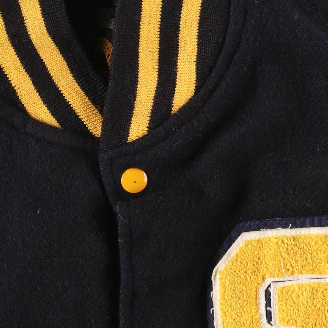 90s-00'S Holloway Varsity Jacket with Padded Leather Sleeves and Wool Buttons, Made in USA, Men's XL unclear black type Vintage Second Hand