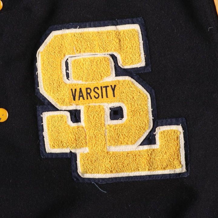 90s-00'S Holloway Varsity Jacket with Padded Leather Sleeves and Wool Buttons, Made in USA, Men's XL unclear black type Vintage Second Hand