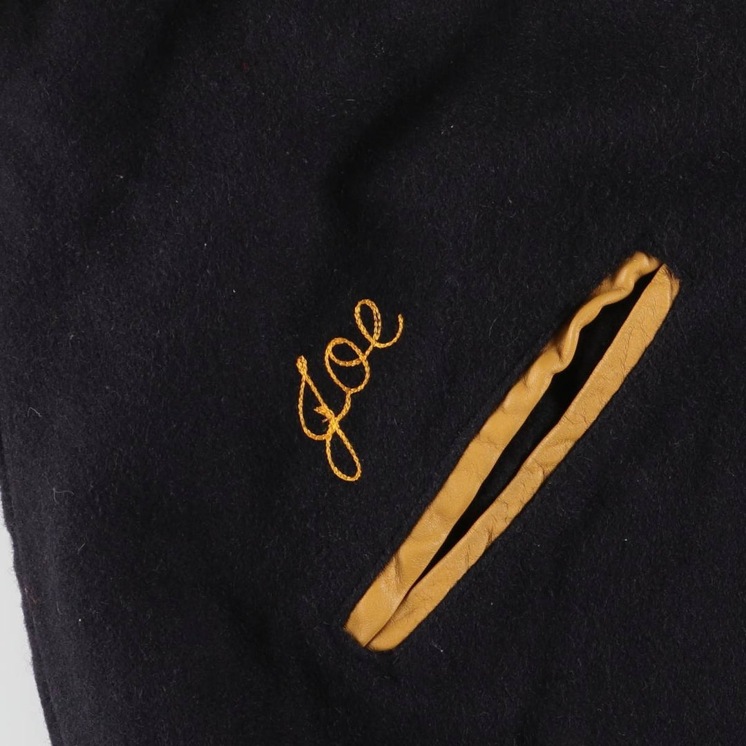 90s-00'S Holloway Varsity Jacket with Padded Leather Sleeves and Wool Buttons, Made in USA, Men's XL unclear black type Vintage Second Hand