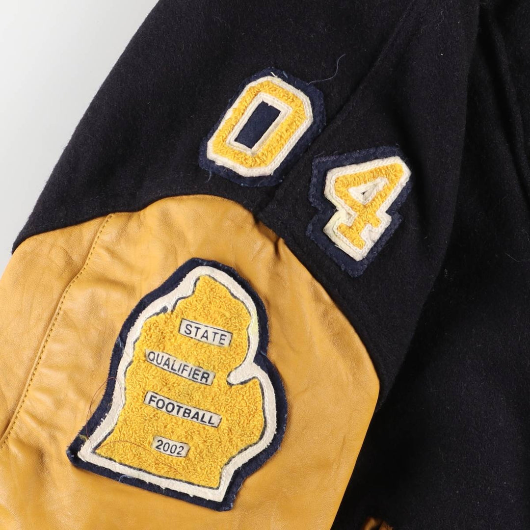 90s-00'S Holloway Varsity Jacket with Padded Leather Sleeves and Wool Buttons, Made in USA, Men's XL unclear black type Vintage Second Hand
