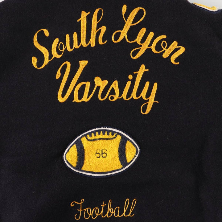 90s-00'S Holloway Varsity Jacket with Padded Leather Sleeves and Wool Buttons, Made in USA, Men's XL unclear black type Vintage Second Hand