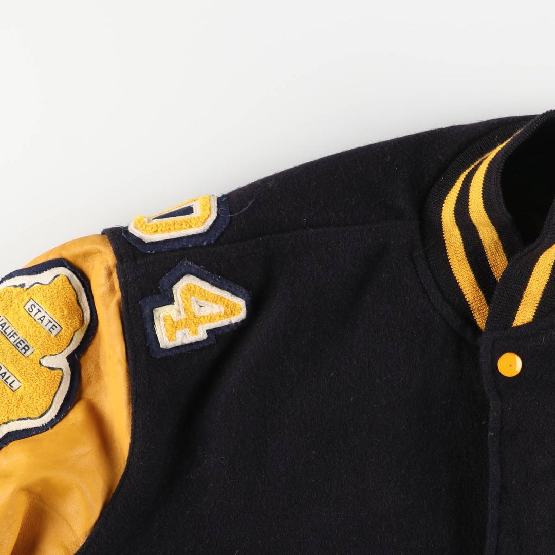 90s-00'S Holloway Varsity Jacket with Padded Leather Sleeves and Wool Buttons, Made in USA, Men's XL unclear black type Vintage Second Hand