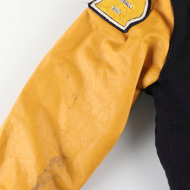 90s-00'S Holloway Varsity Jacket with Padded Leather Sleeves and Wool Buttons, Made in USA, Men's XL unclear black type Vintage Second Hand