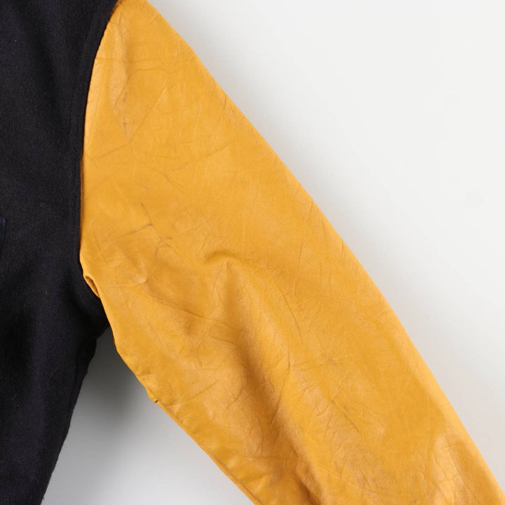 90s-00'S Holloway Varsity Jacket with Padded Leather Sleeves and Wool Buttons, Made in USA, Men's XL unclear black type Vintage Second Hand