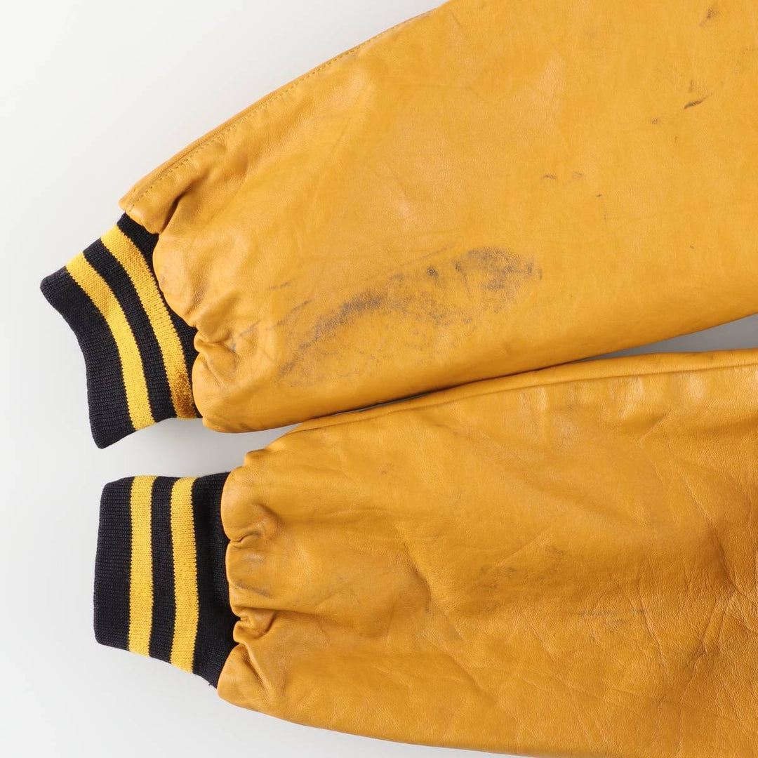 90s-00'S Holloway Varsity Jacket with Padded Leather Sleeves and Wool Buttons, Made in USA, Men's XL unclear black type Vintage Second Hand