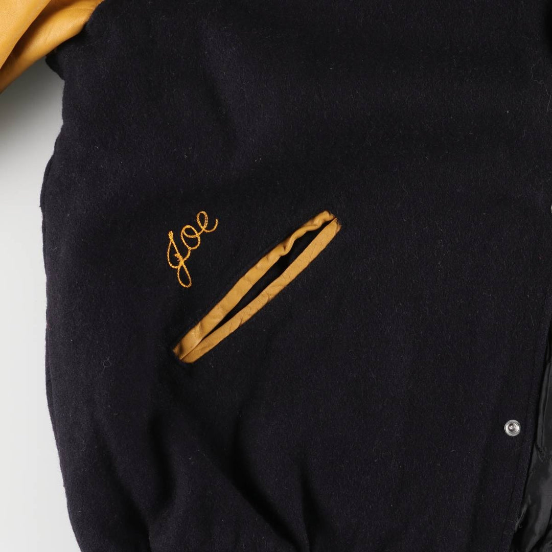 90s-00'S Holloway Varsity Jacket with Padded Leather Sleeves and Wool Buttons, Made in USA, Men's XL unclear black type Vintage Second Hand