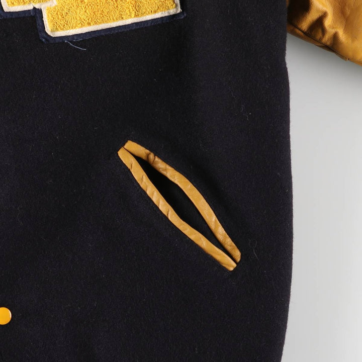 90s-00'S Holloway Varsity Jacket with Padded Leather Sleeves and Wool Buttons, Made in USA, Men's XL unclear black type Vintage Second Hand