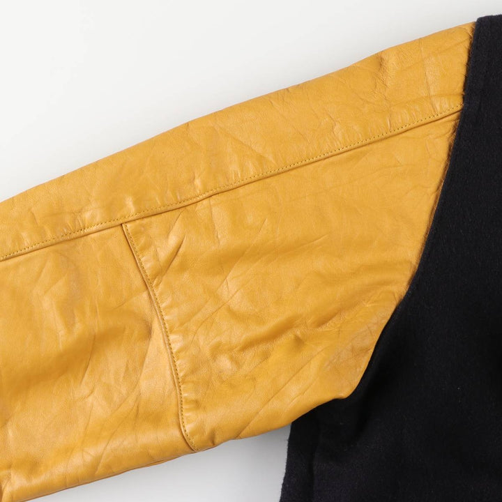 90s-00'S Holloway Varsity Jacket with Padded Leather Sleeves and Wool Buttons, Made in USA, Men's XL unclear black type Vintage Second Hand