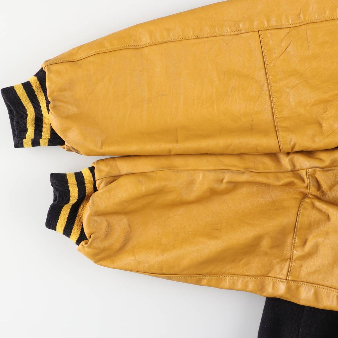 90s-00'S Holloway Varsity Jacket with Padded Leather Sleeves and Wool Buttons, Made in USA, Men's XL unclear black type Vintage Second Hand